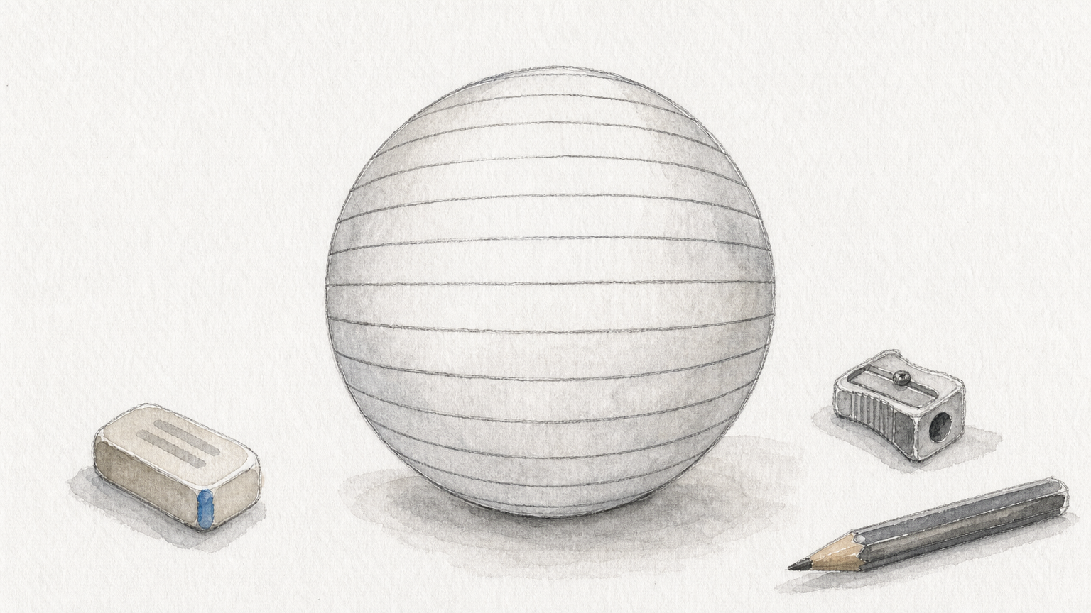 Pencil sketch of horizontal lines bending around a circle to create a 3D illusion effect.
