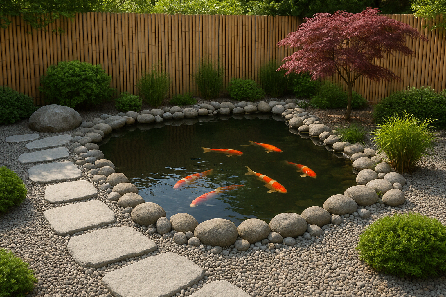 3. A zen garden centered around a koi pond