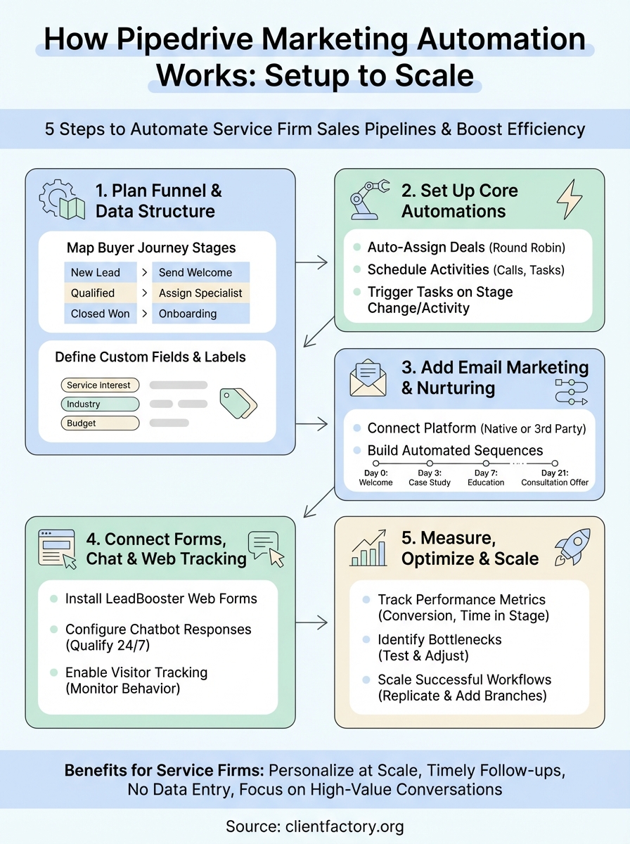 How Pipedrive Marketing Automation Works: Setup to Scale pipedrive marketing automation infographic