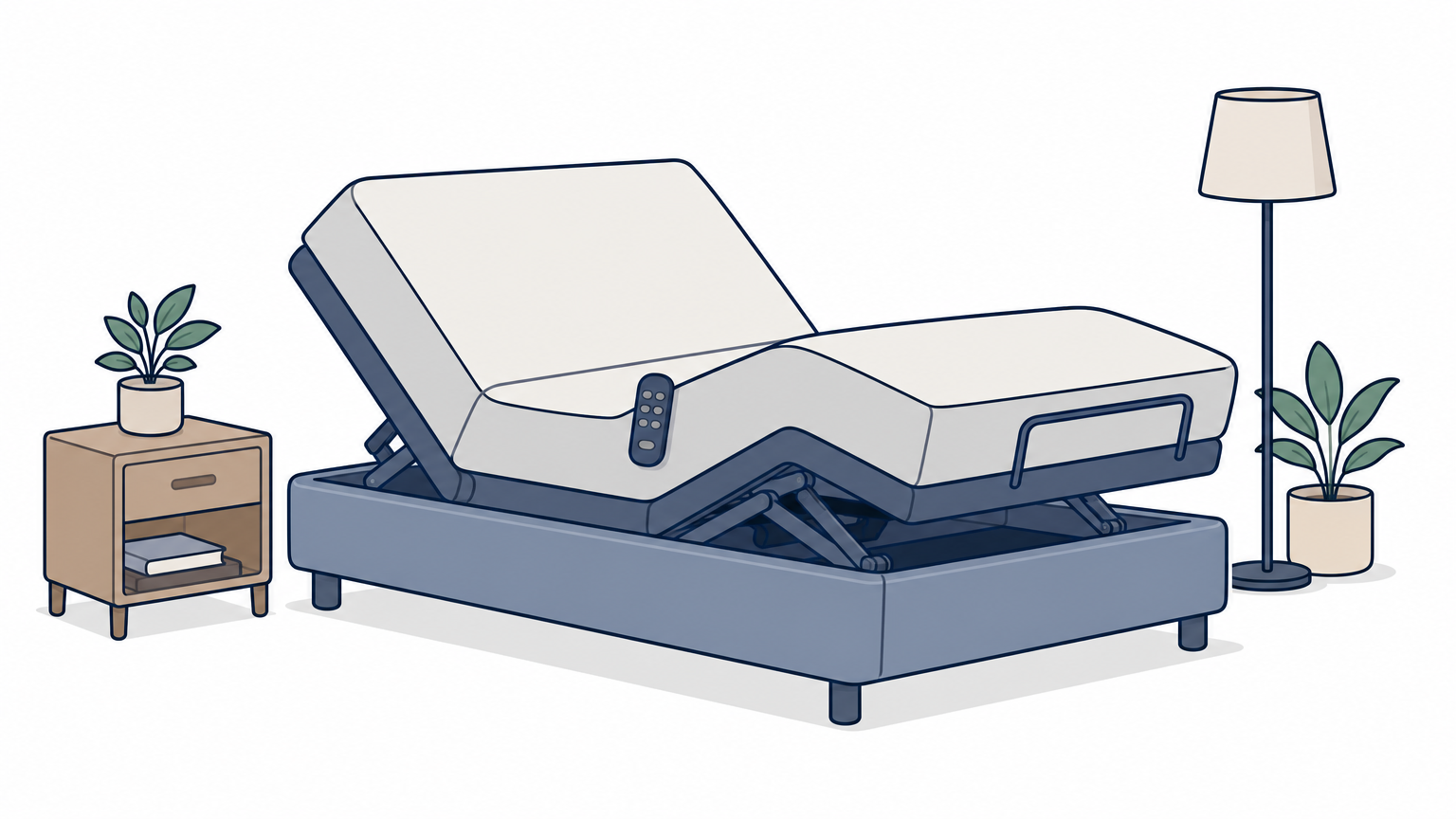 An adjustable bed tilted into a zero-gravity position with legs raised and torso elevated.