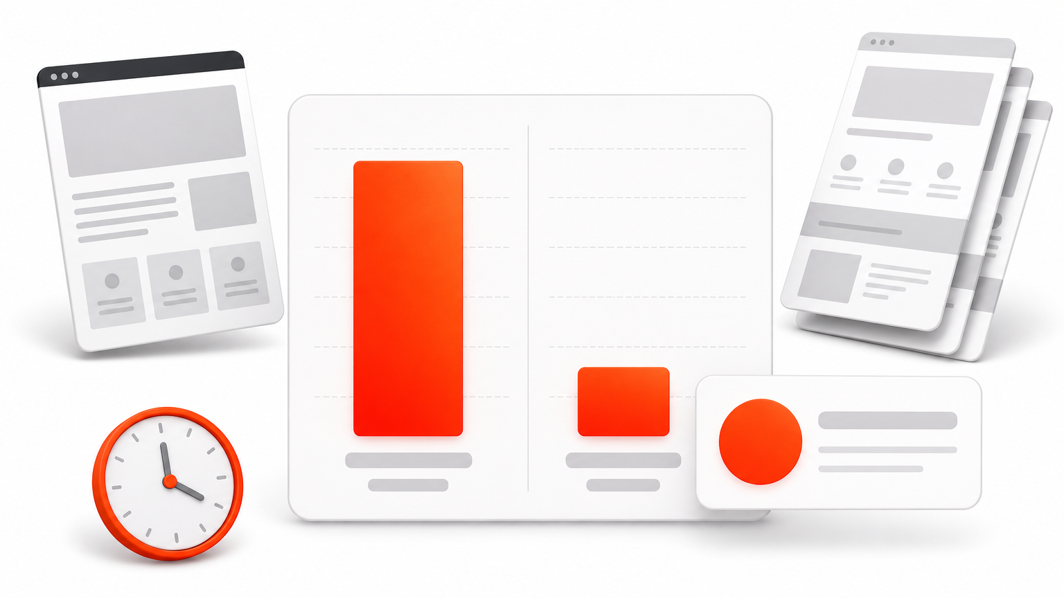 A bar chart comparing four hours of building from scratch against forty-five minutes using a section library.