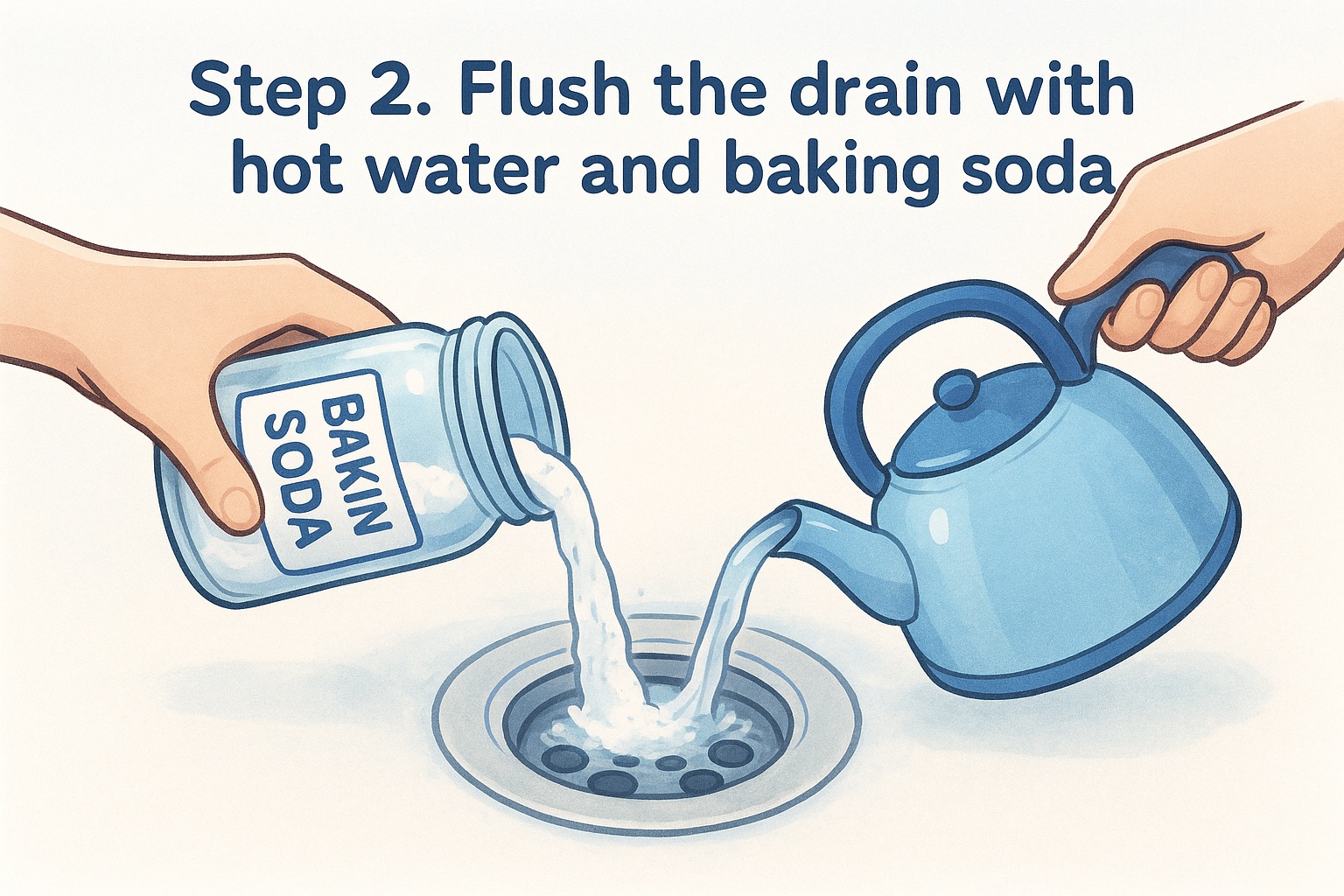Step 2. Flush the drain with hot water and baking soda