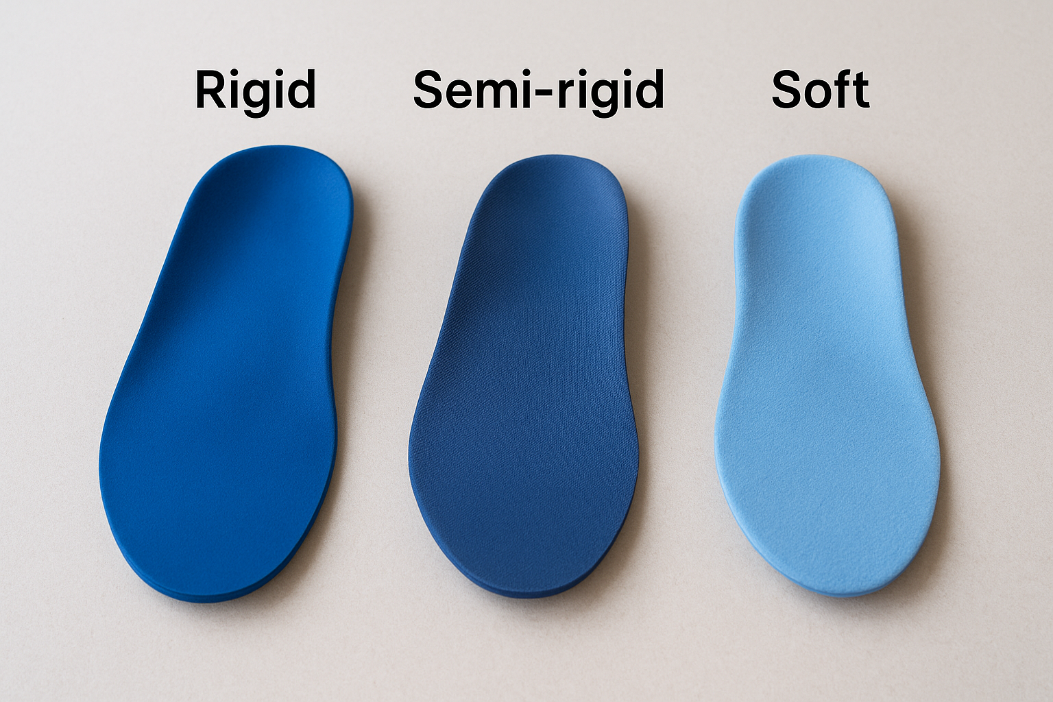 Rigid, semi-rigid and soft orthotics
