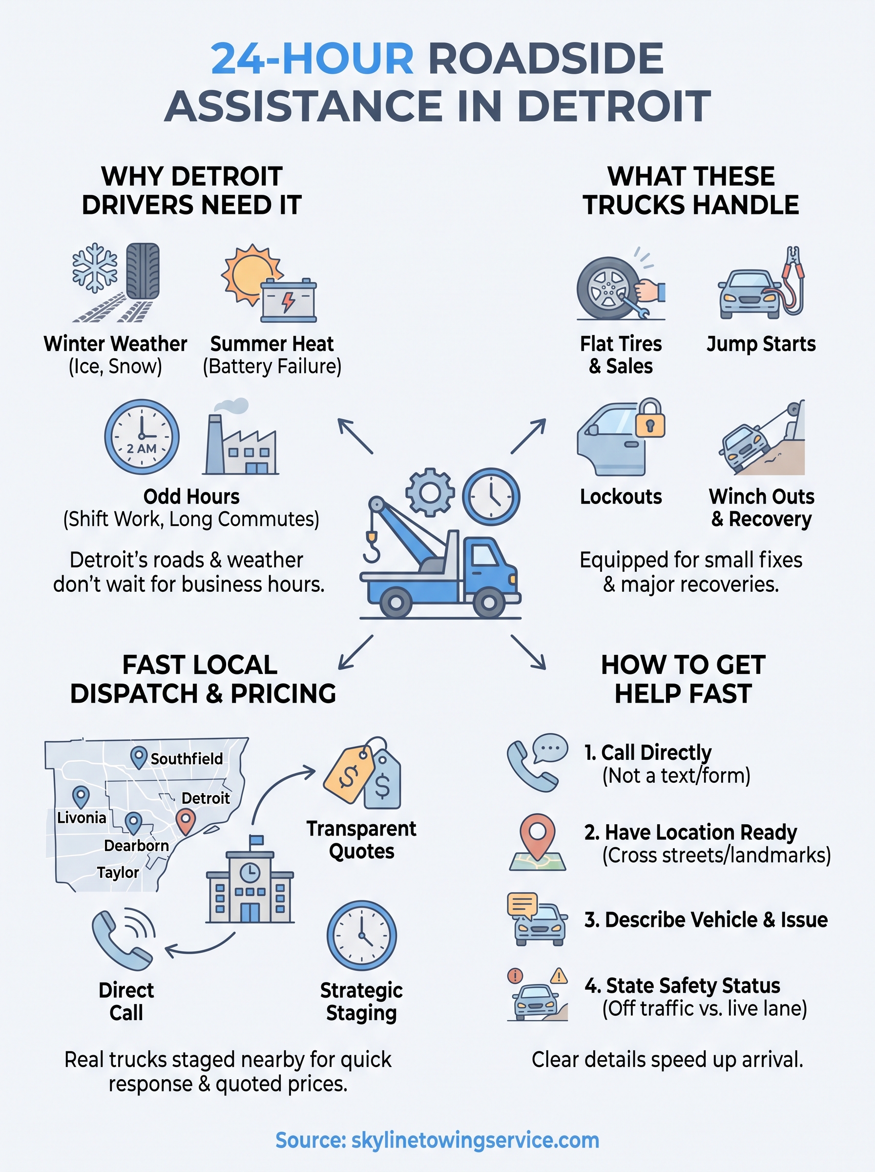 24 Hour Roadside Assistance Trucks: Detroit's Fast Help 24 hour roadside assistance trucks infographic