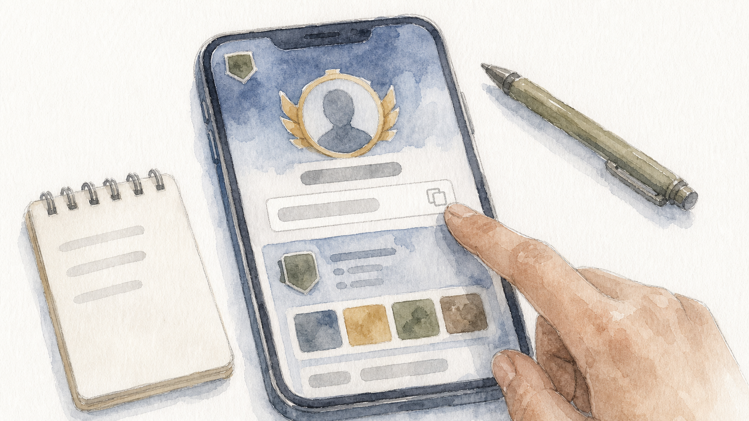A phone with a game profile screen and a finger tapping the copy icon beside an ID number.