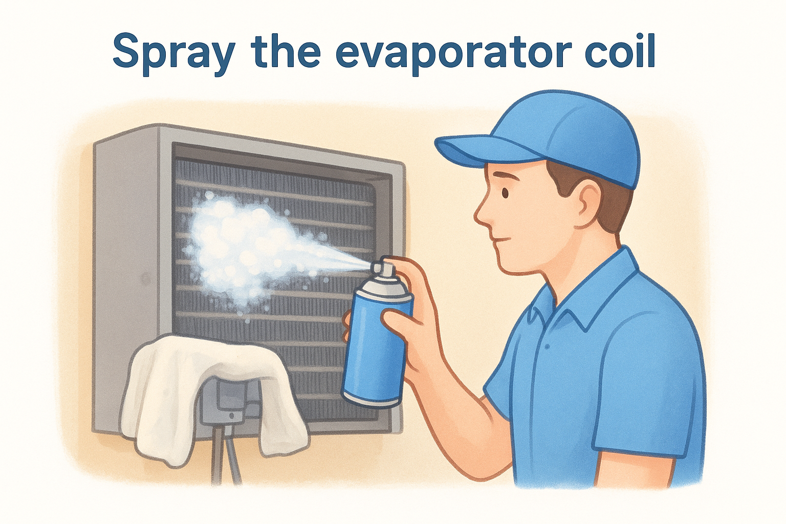 Spray the evaporator coil