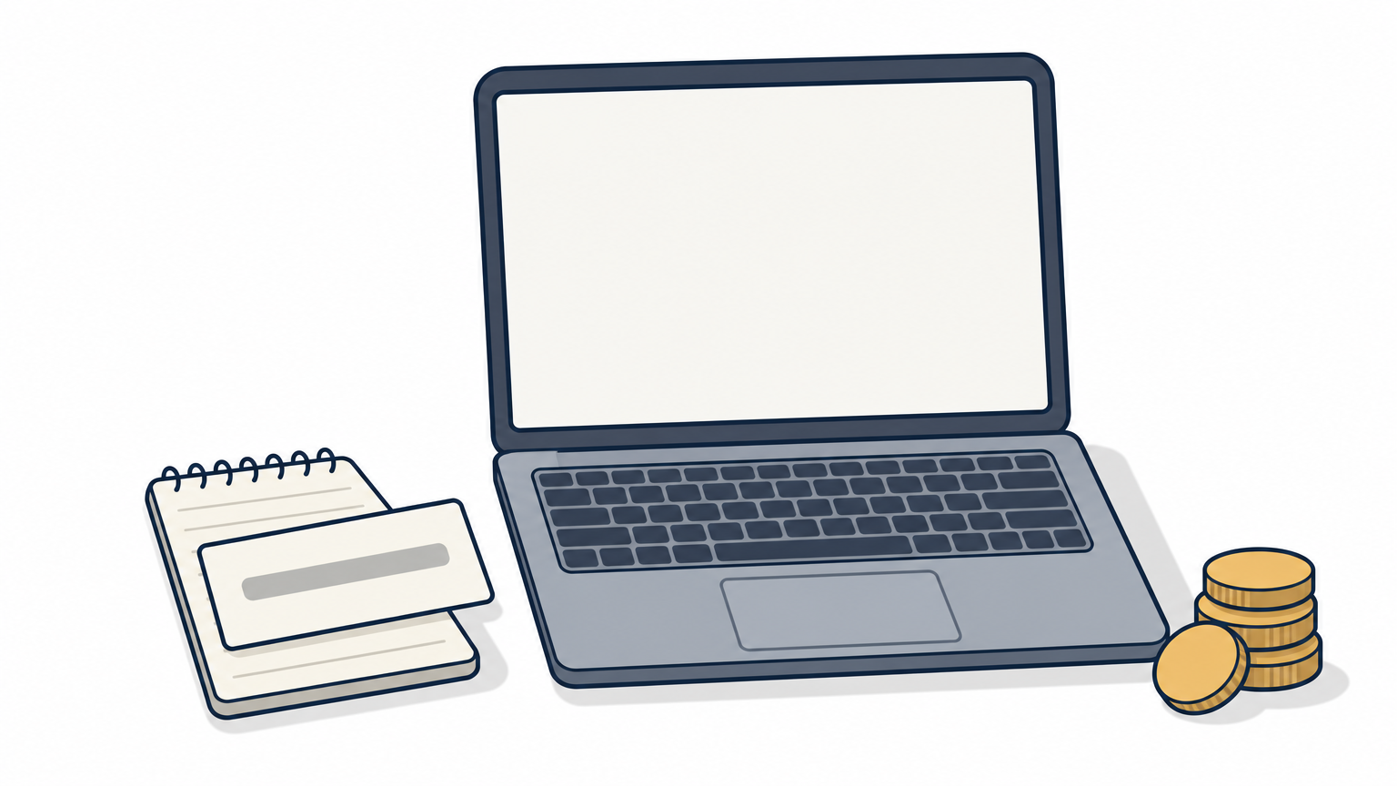 A laptop with a redeem page beside a notepad holding a code slip and a stack of coins.
