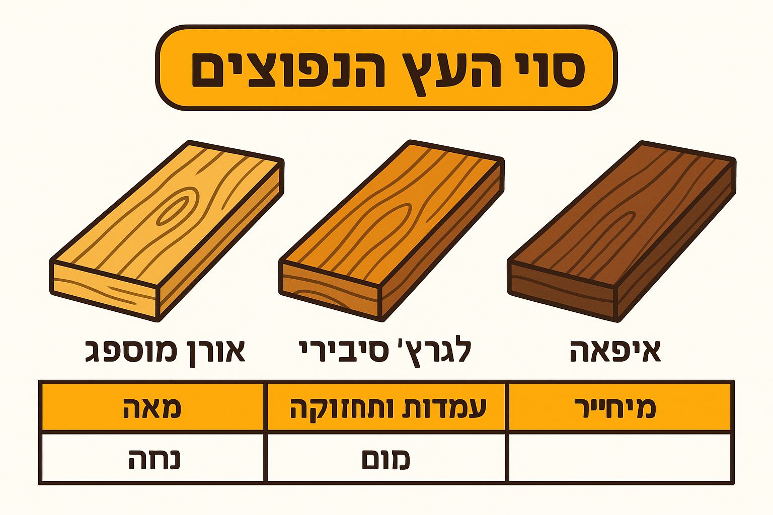 סוגי העץ הנפוצים