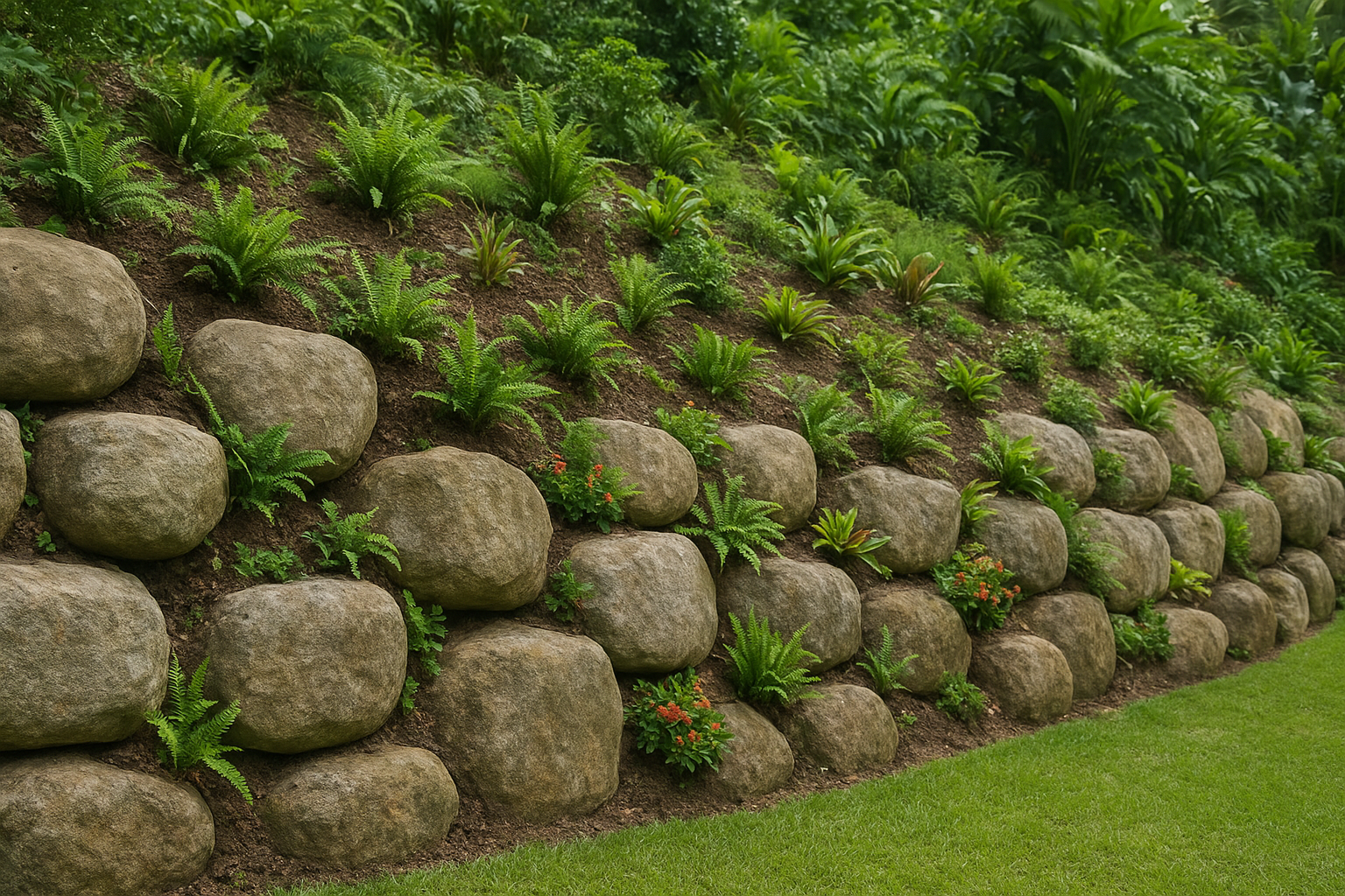 7. Boulder and rockery retaining walls