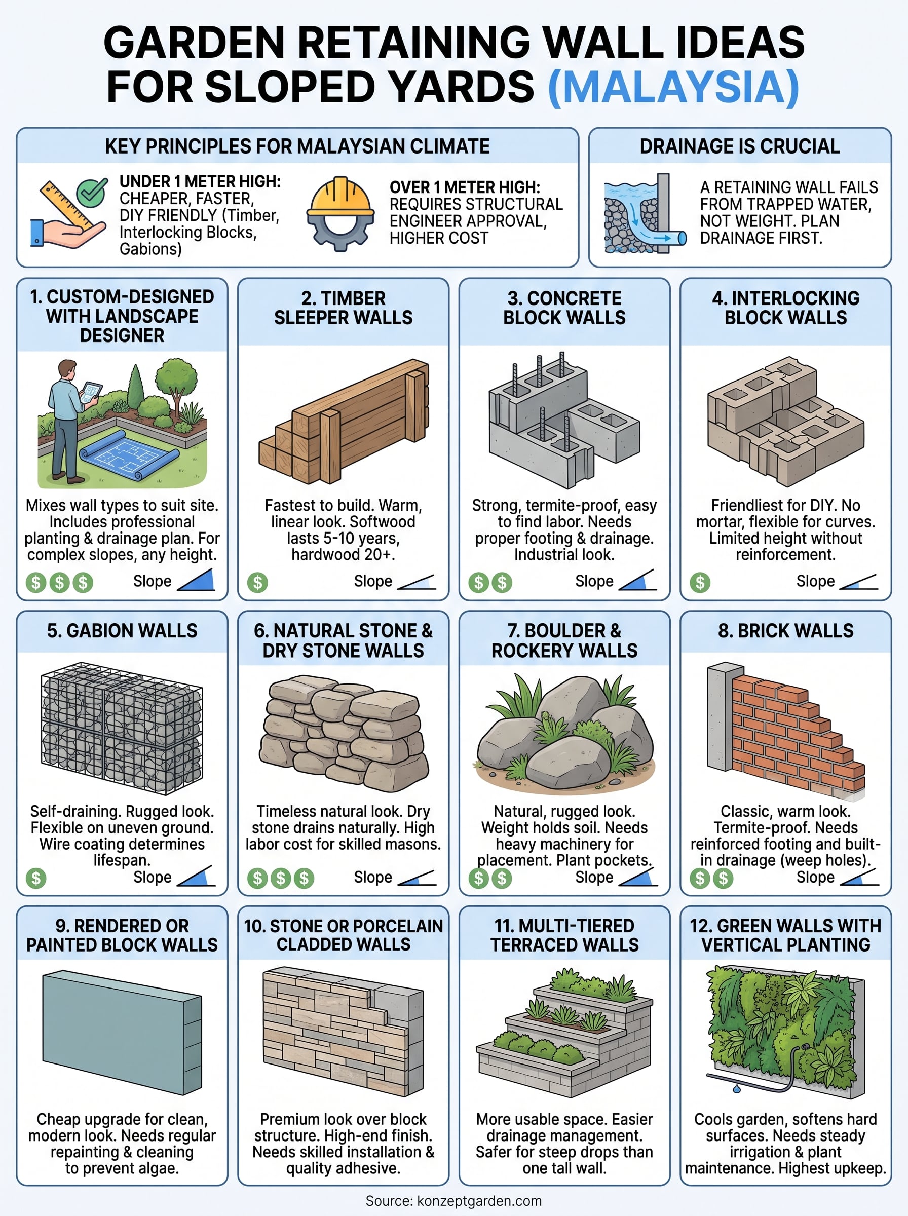 garden retaining wall ideas infographic