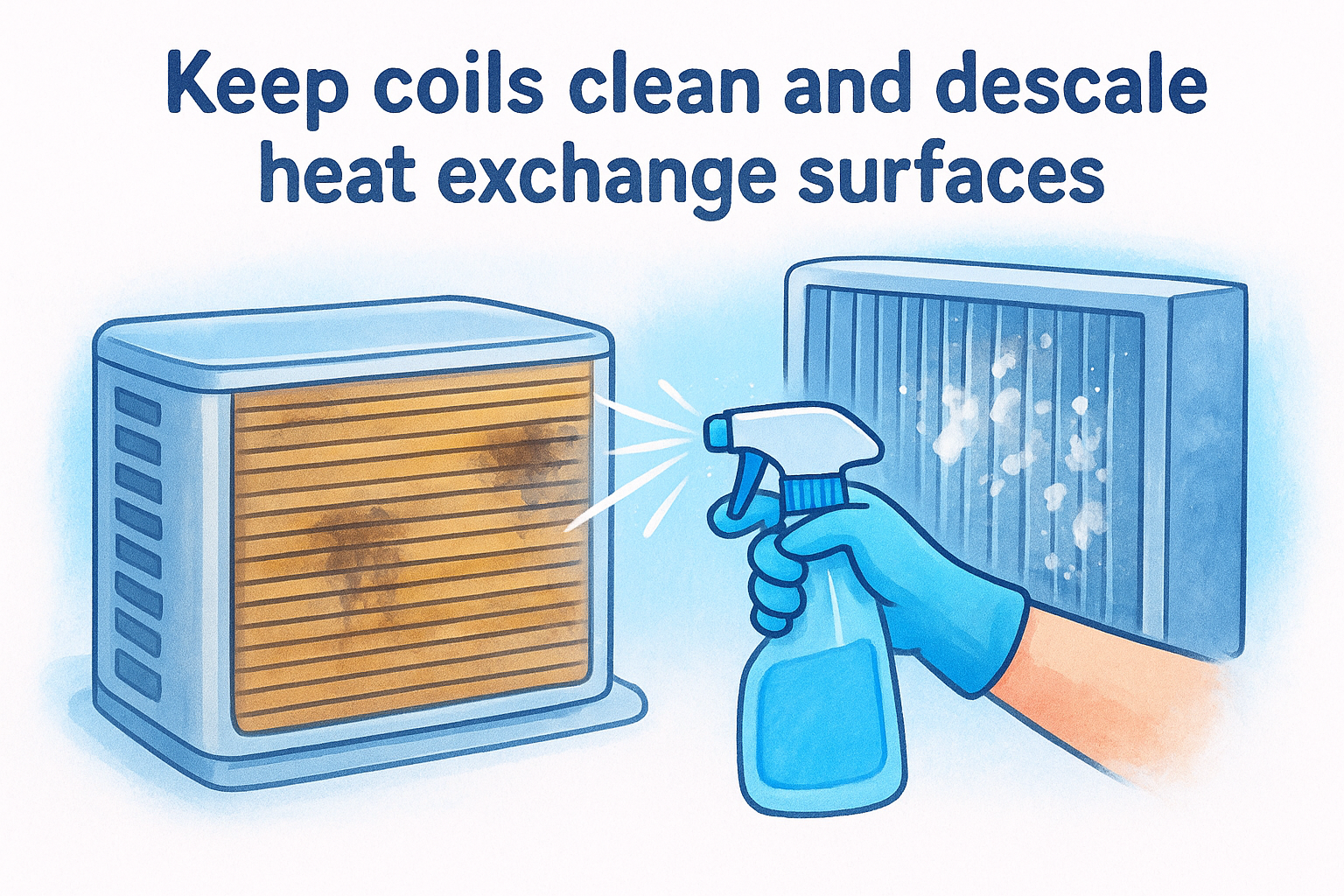 1. Keep coils clean and descale heat exchange surfaces