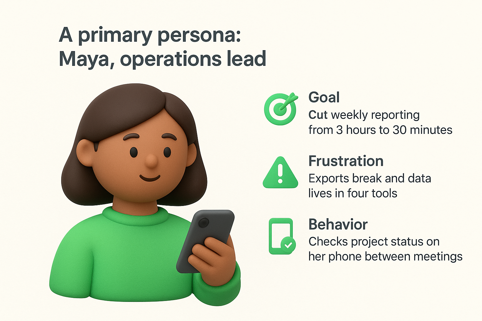 A primary persona: Maya, operations lead