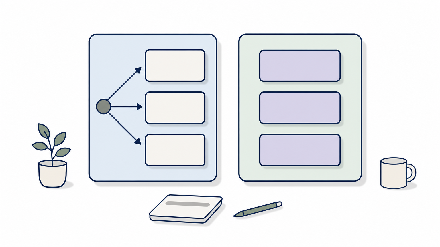 Two nested box arrangements, one sharing inner boxes with the original and one with fully separate inner boxes.