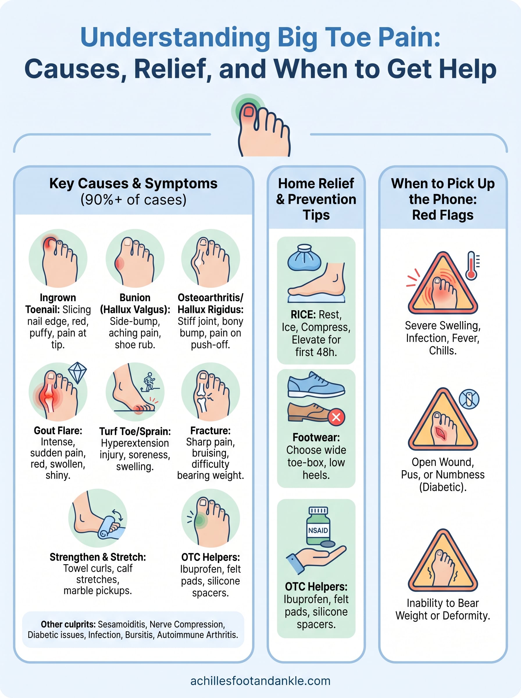 causes of big toe pain infographic