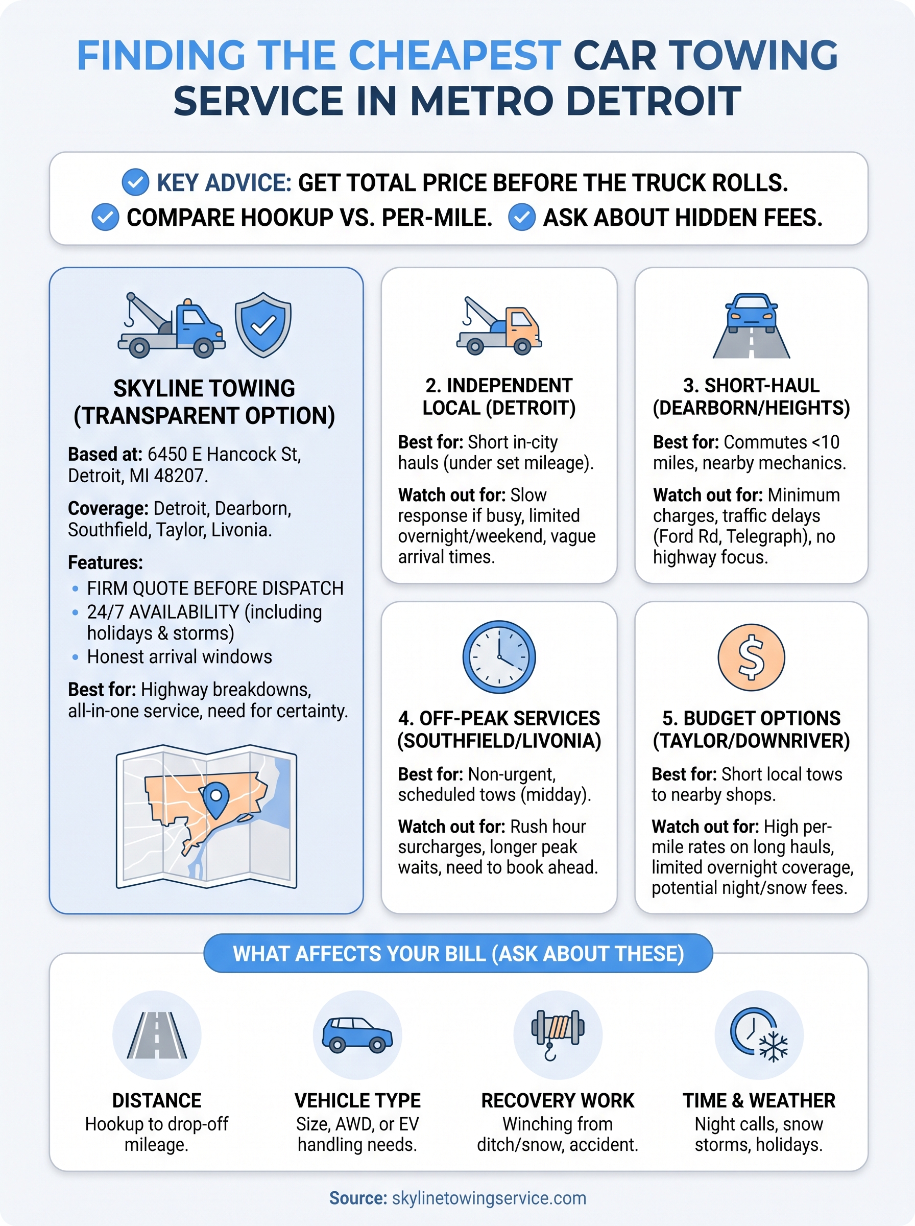 5 Cheapest Car Towing Services near Me in Metro Detroit cheapest car towing service near me infographic