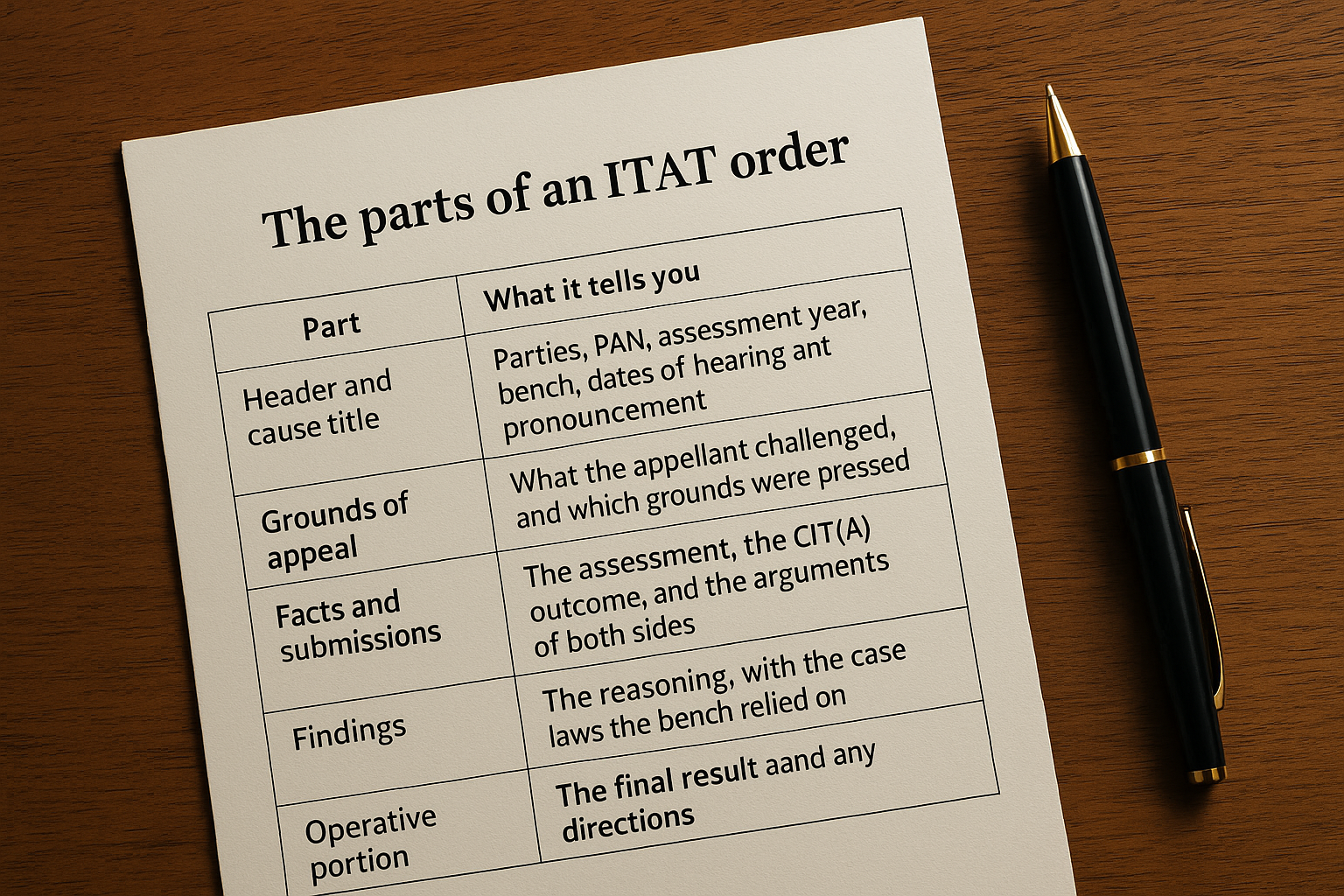 The parts of an ITAT order