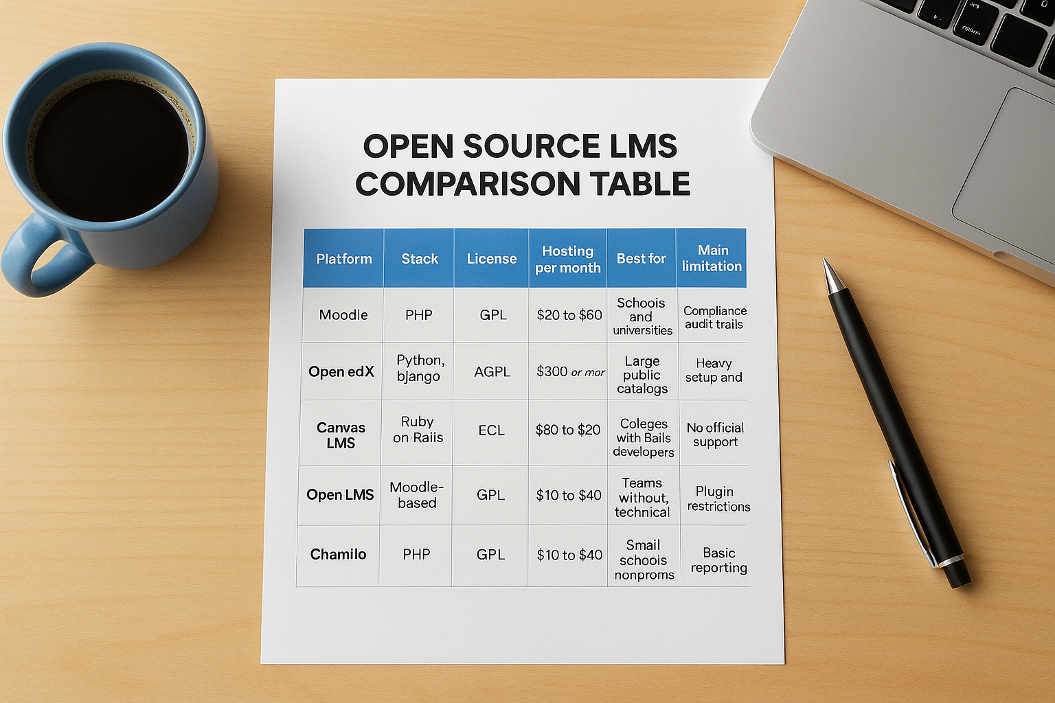 Open source LMS comparison table