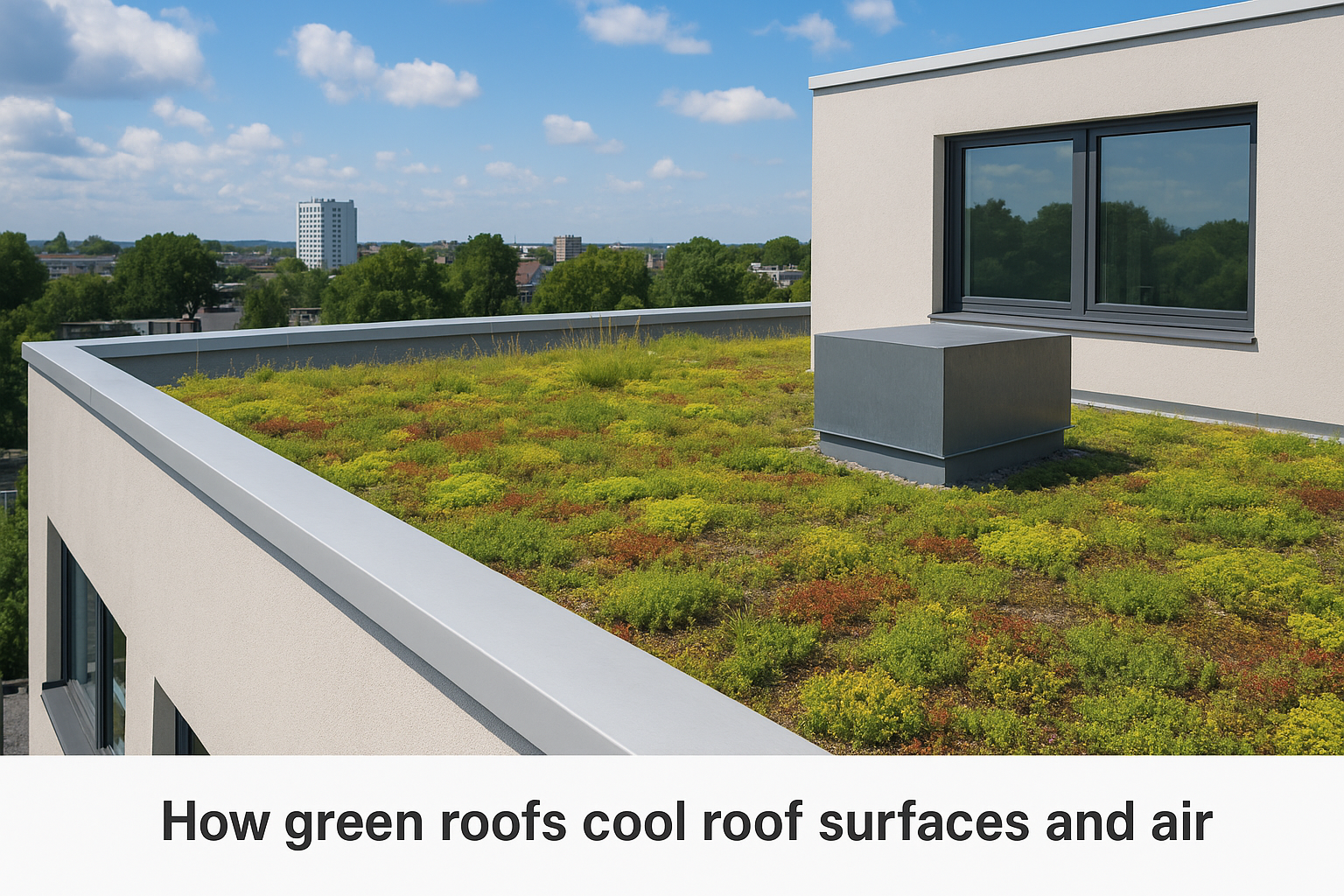 How green roofs cool roof surfaces and air