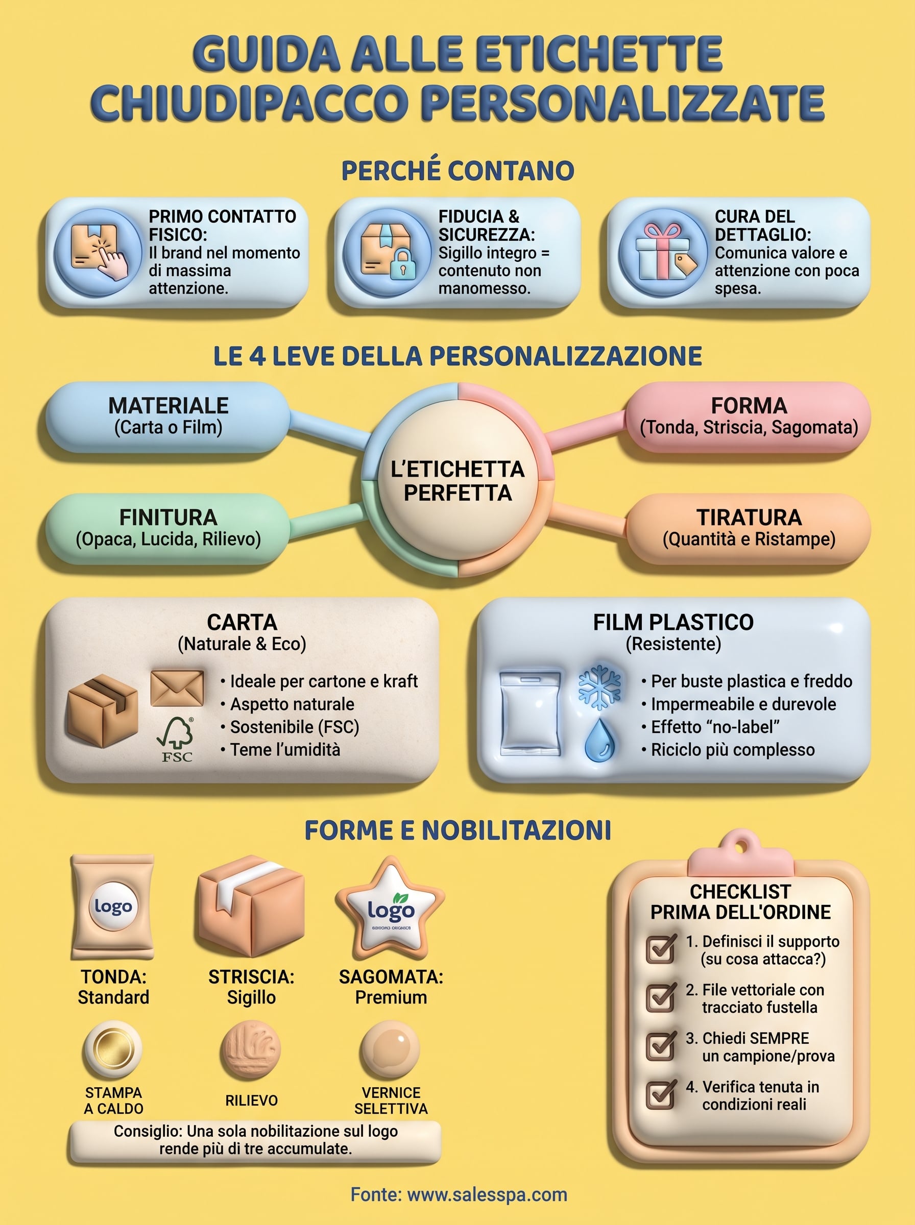 etichette adesive chiudipacco personalizzate infographic