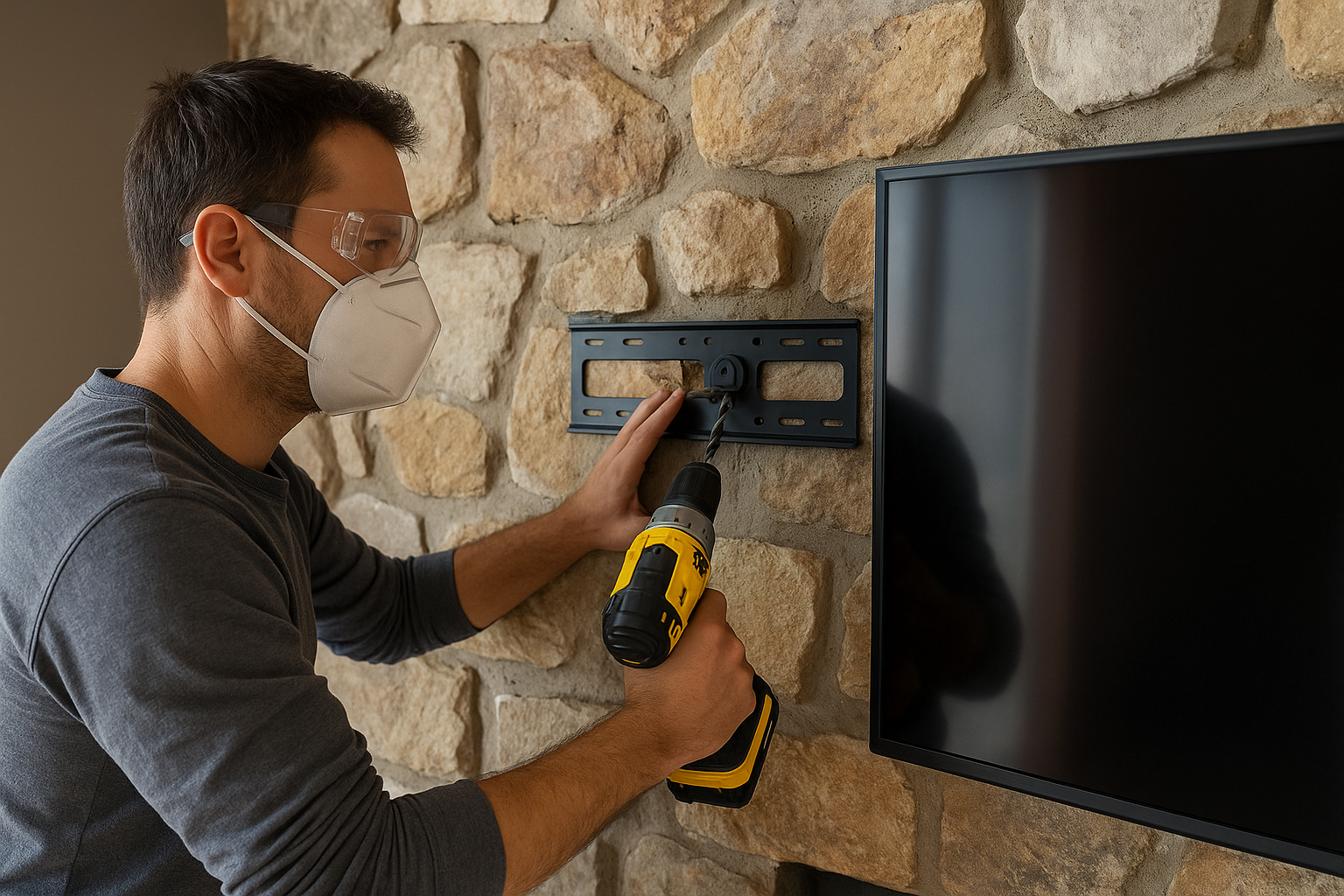 How to install a TV on uneven stone safely