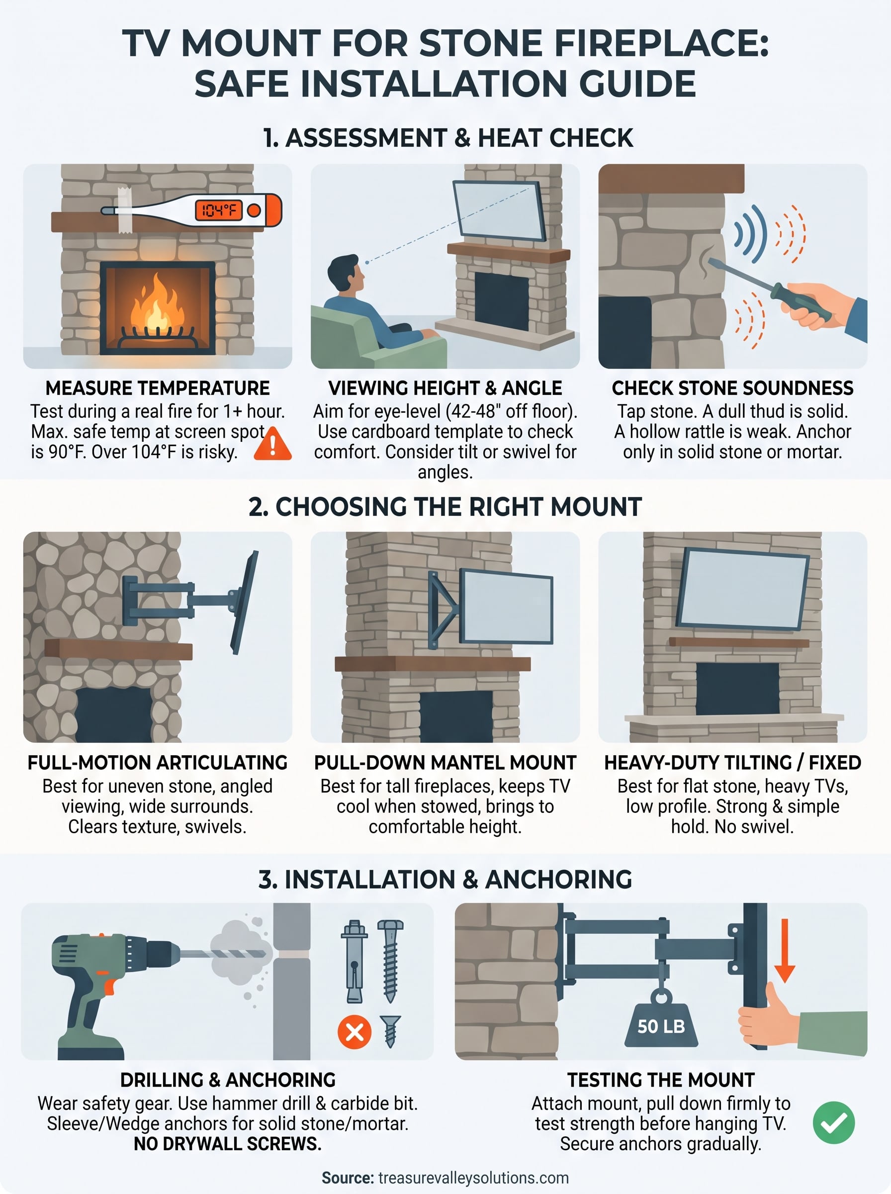tv mount for stone fireplace infographic