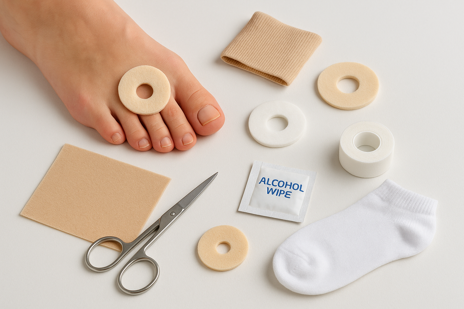 12. Protective padding and offloading (moleskin, donut pads, toe sleeves)