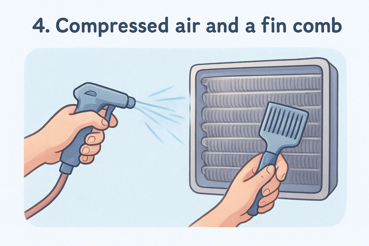 4. Compressed air and a fin comb