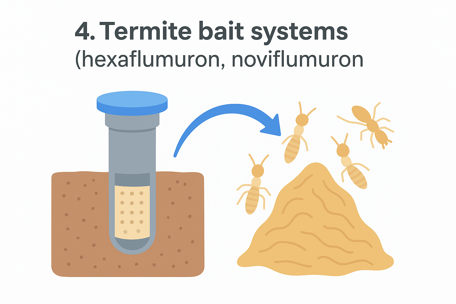 4. Termite bait systems (hexaflumuron, noviflumuron)
