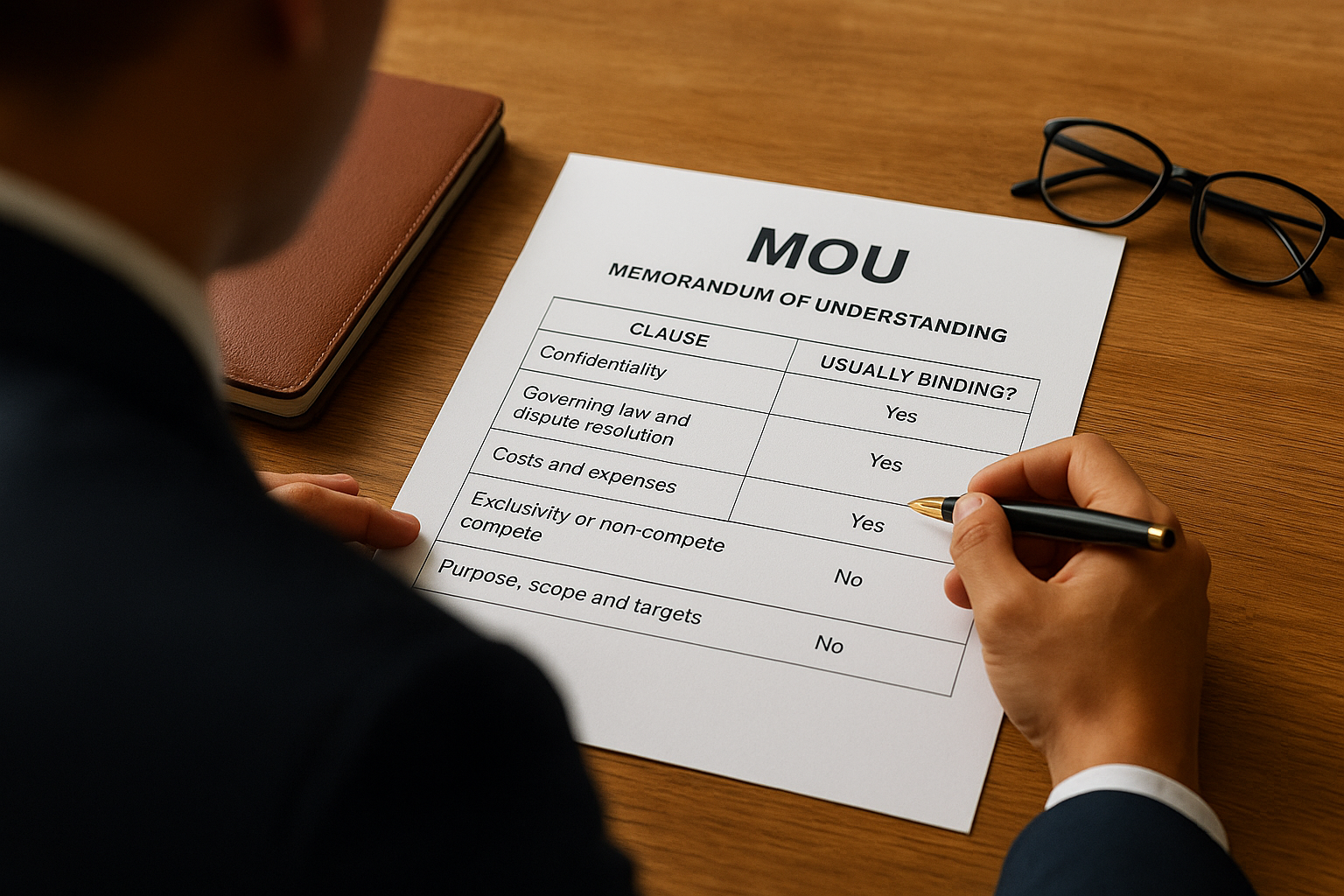Which MoU clauses usually bind and which do not?