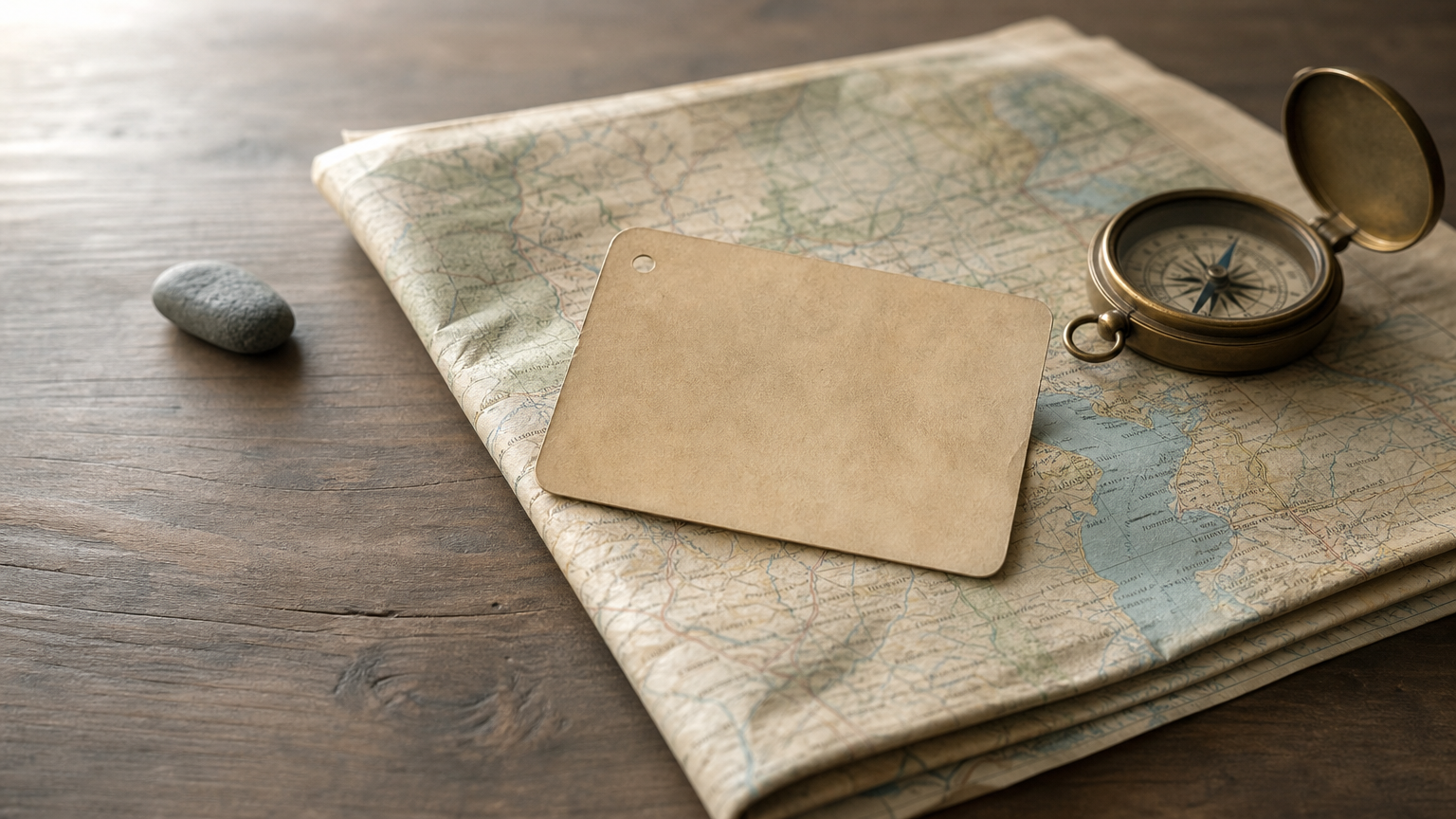A trekking permit card lies on a folded map of East Africa beside a compass.