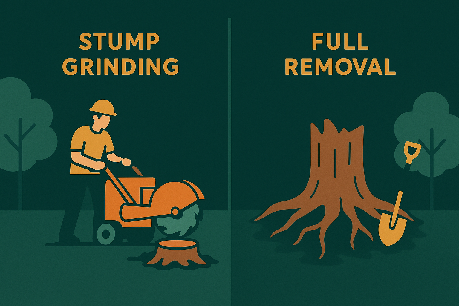 Stump grinding versus full removal