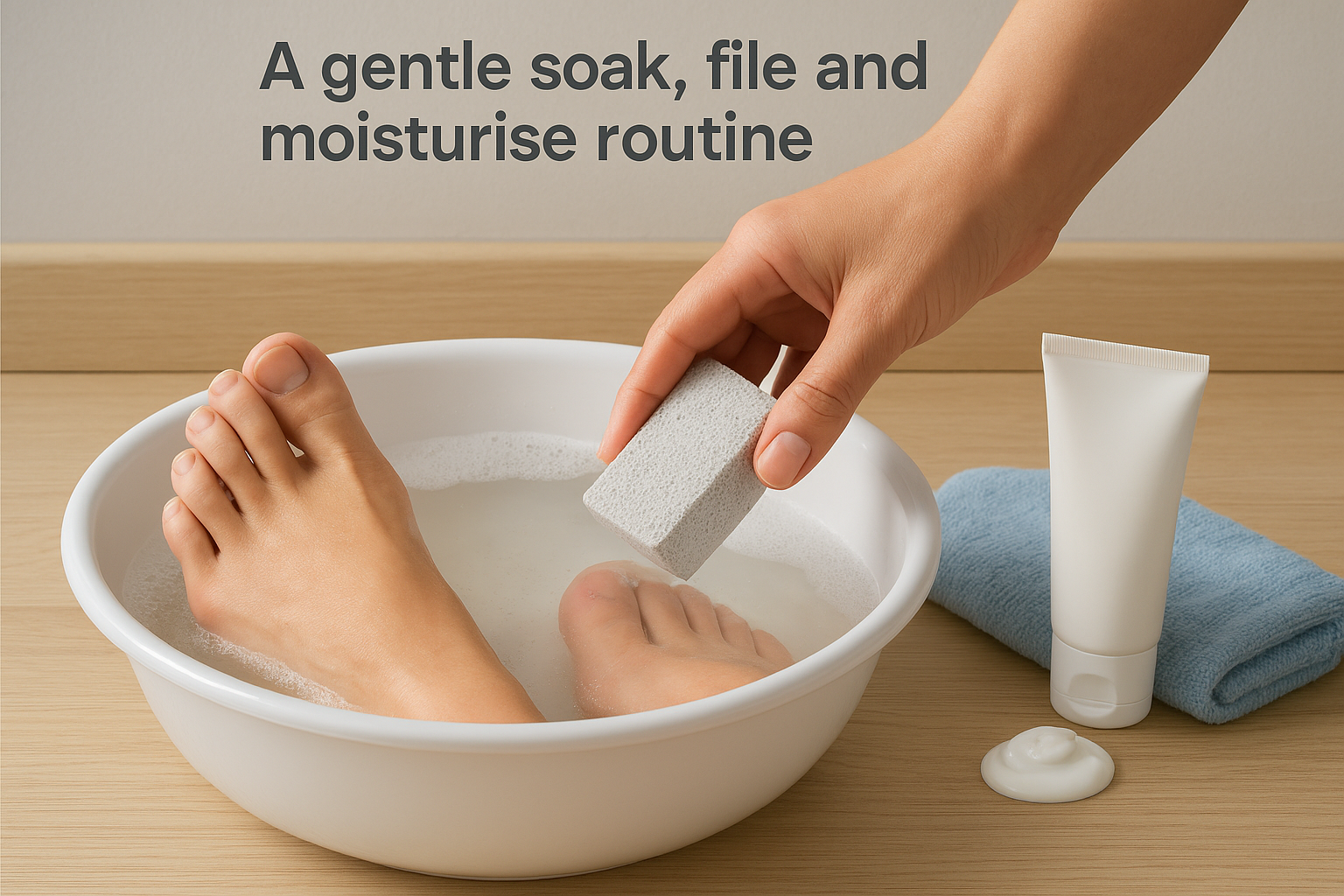 A gentle soak, file and moisturise routine