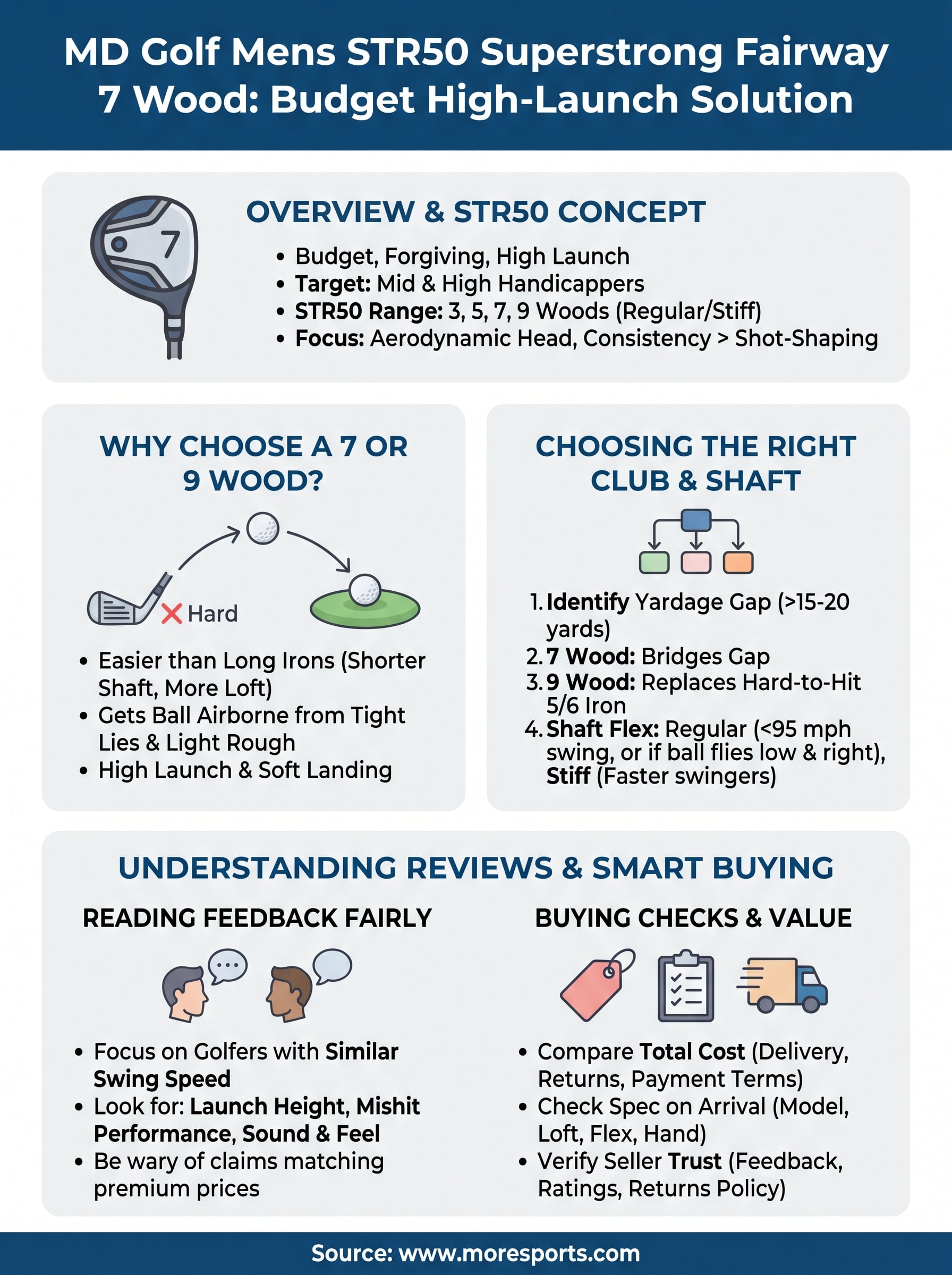 md golf mens str50 superstrong fairway 7 wood infographic