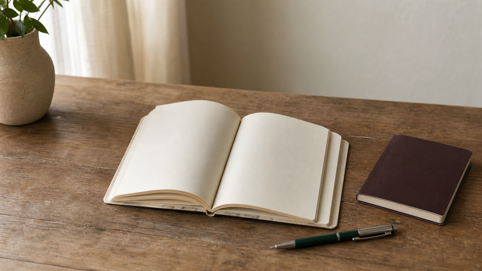Un carnet de santé ouvert posé à côté d'un passeport et d'un stylo sur une table.