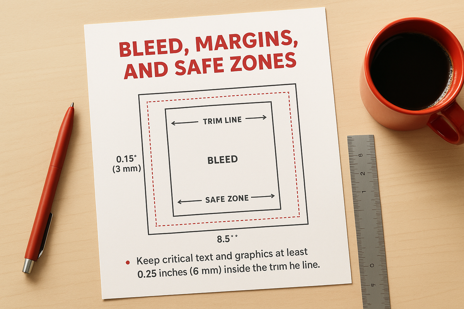 Bleed, margins, and safe zones