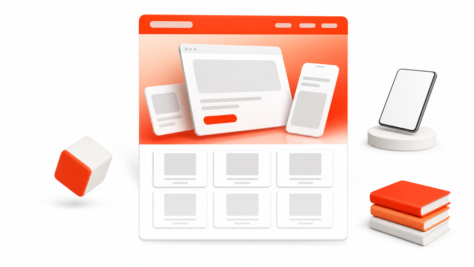 A large featured card sits above a neat grid of nine equal square thumbnail cards.