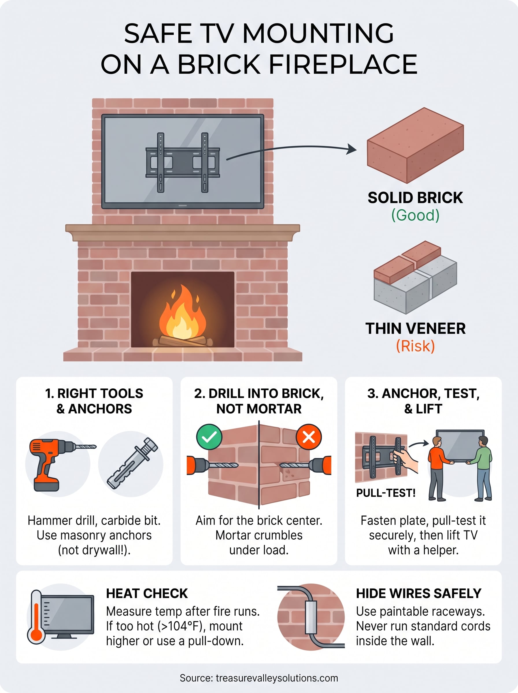 mount tv into brick fireplace infographic