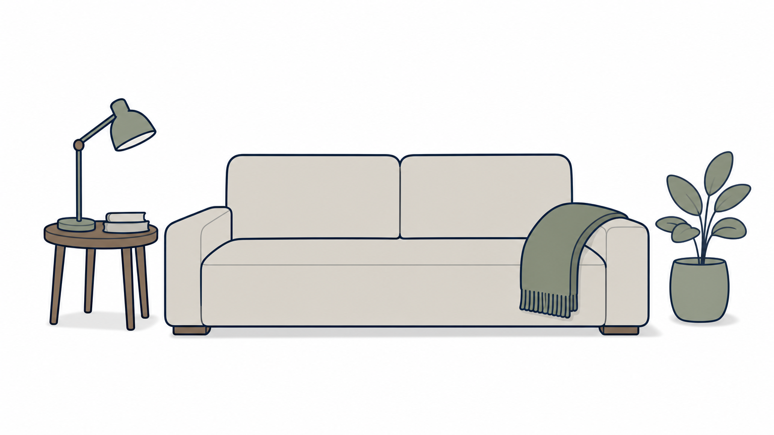 A folded wool throw draped over the arm of a sofa, one end hanging longer than the other.