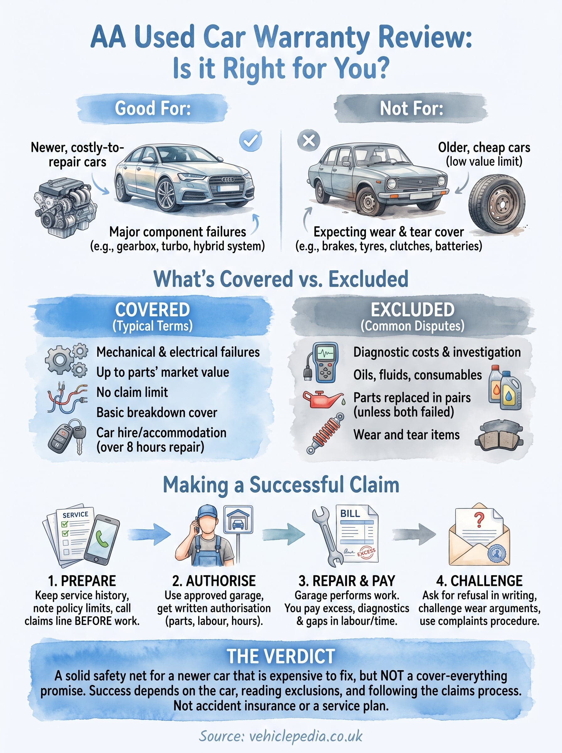 aa used car warranty review infographic
