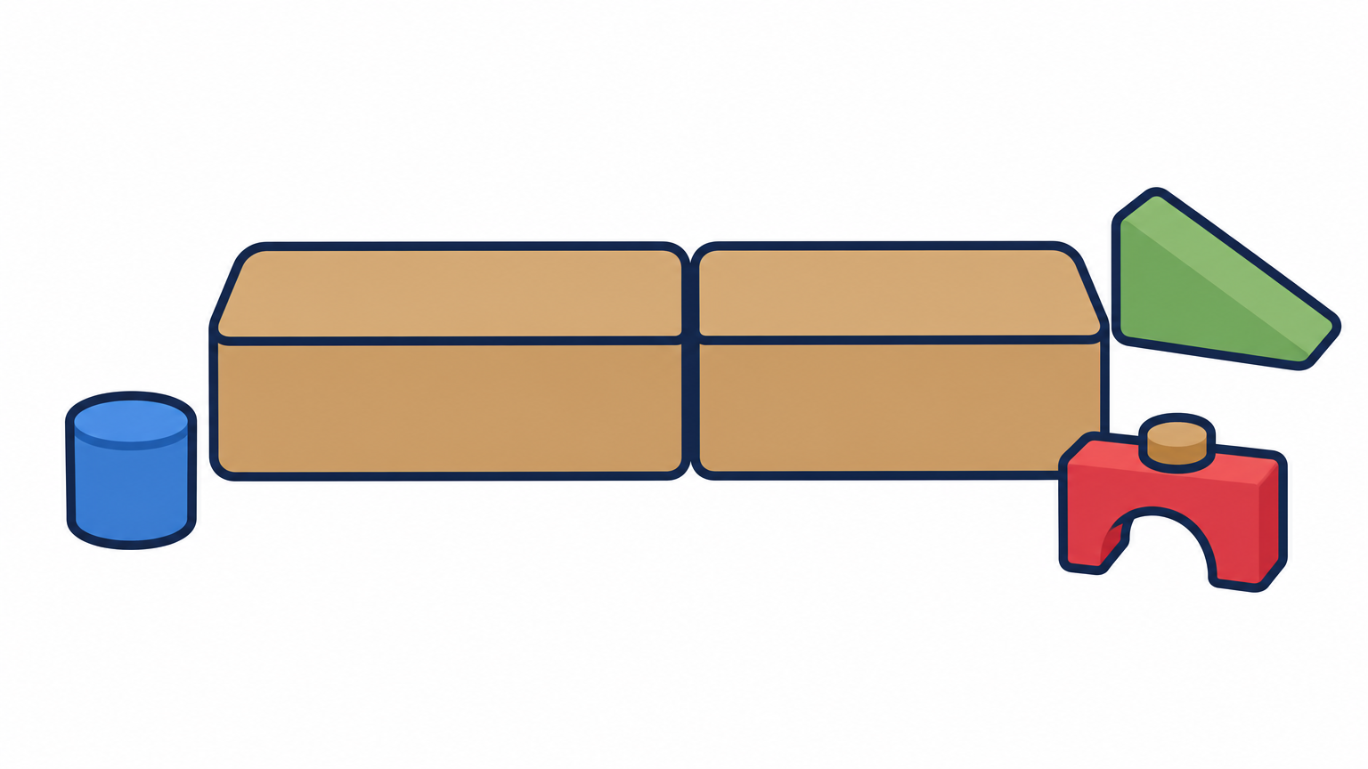 Two wooden blocks on a table with a small gap between their ends.