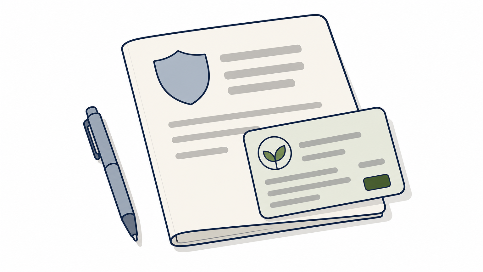 A pesticide license and an insurance certificate lie on a table beside a pen.