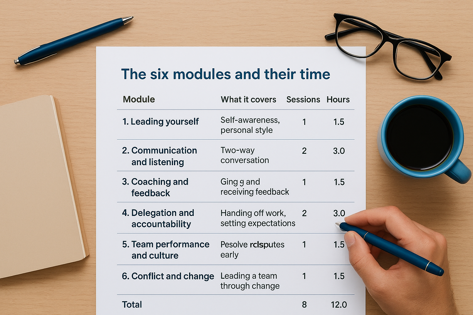The six modules and their time
