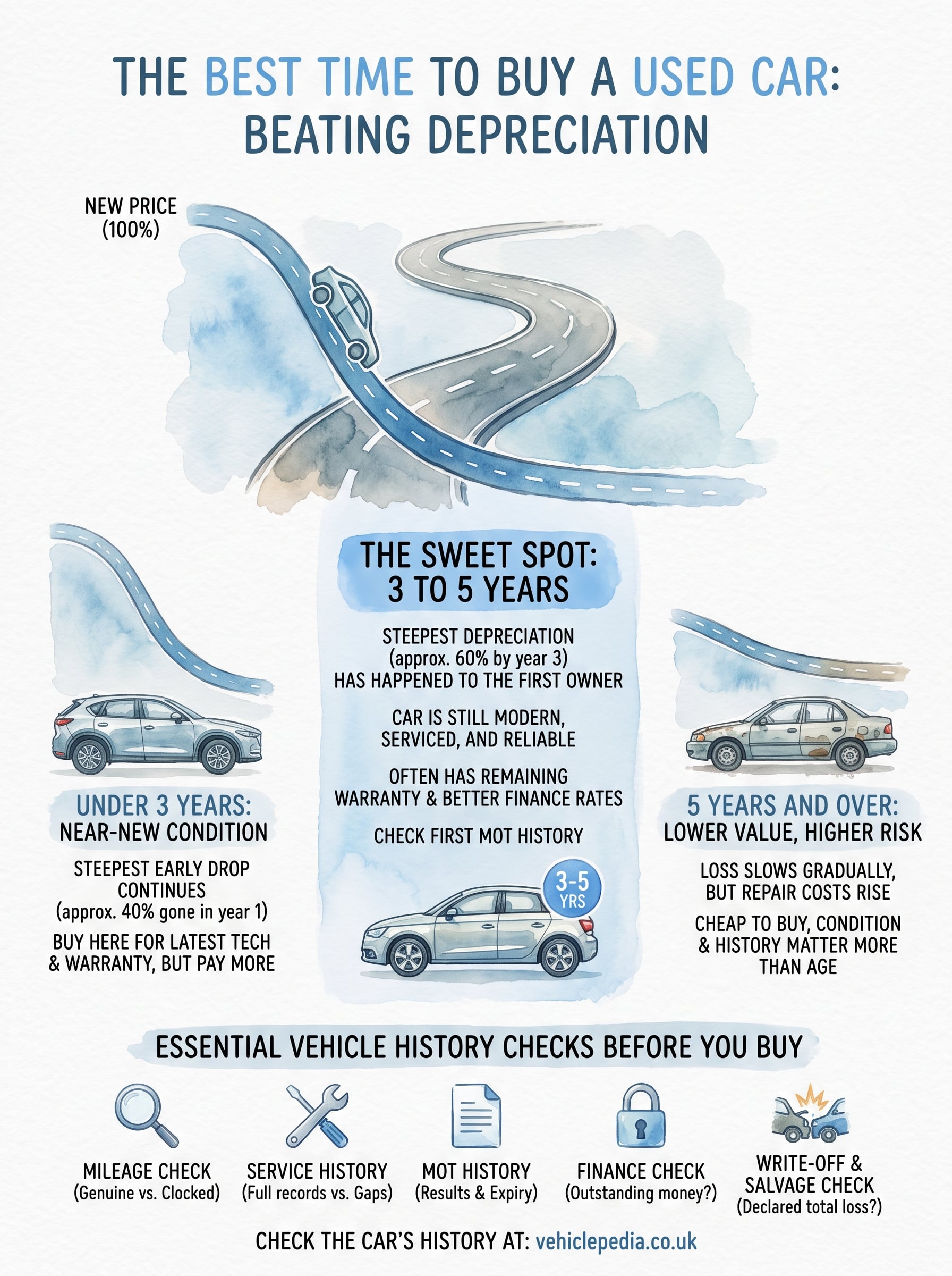 best time to buy a used car depreciation infographic