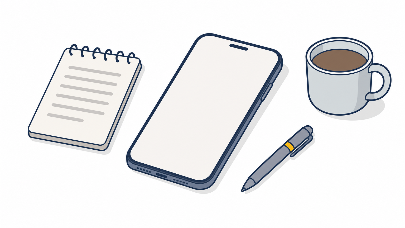 A smartphone and a notepad with a pen sit on a kitchen table, ready for building a shortlist.