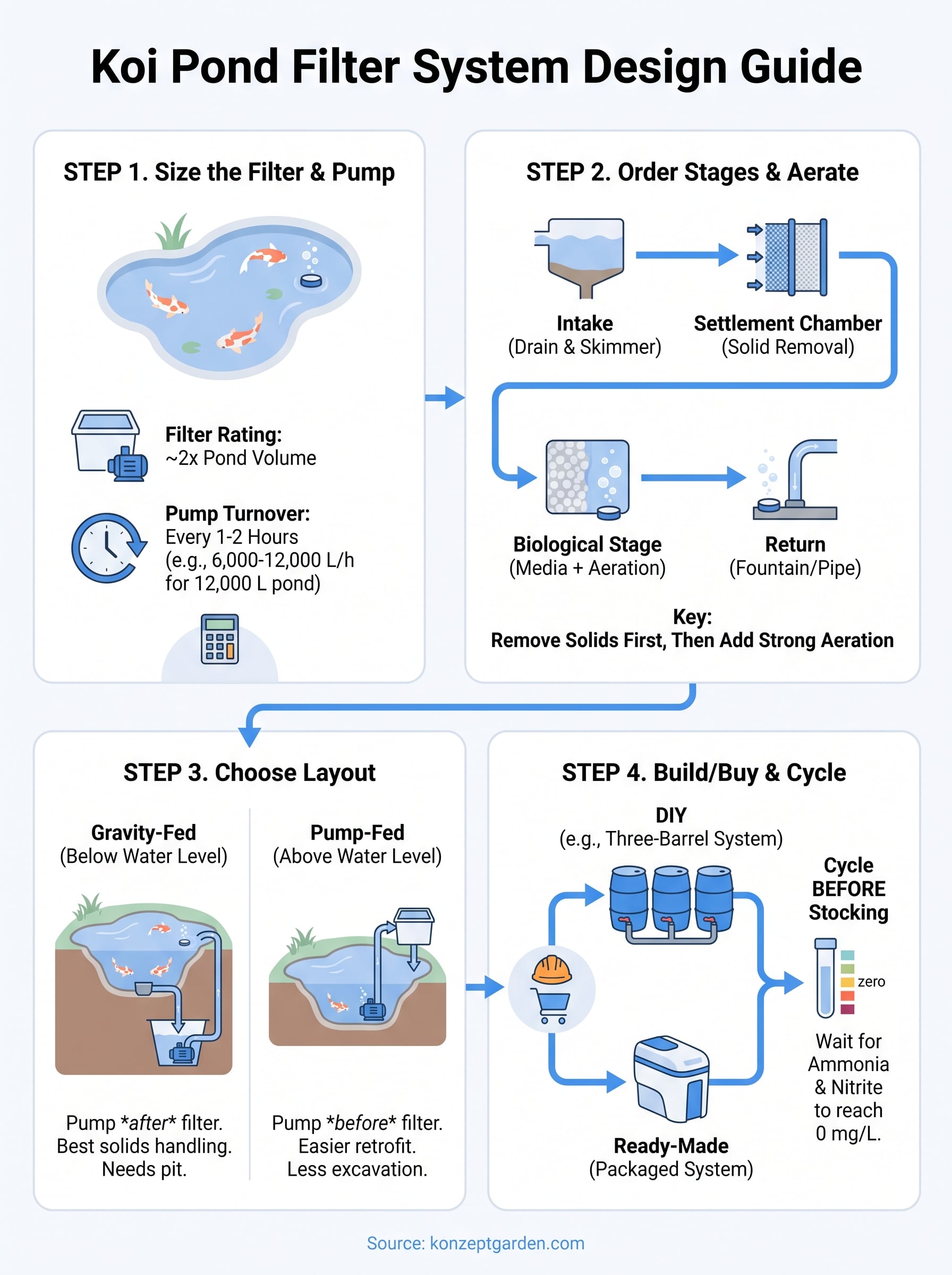 koi pond filter system design infographic