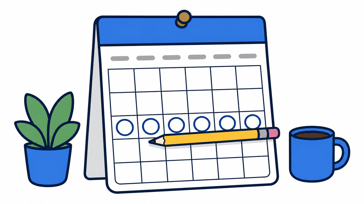 A wall calendar with a pencil lying across a row of circled days.