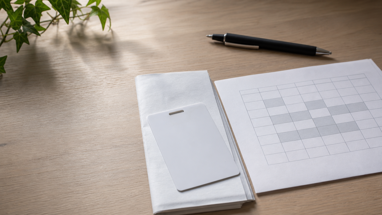 A student ID card and folded enrollment letter lie together on a desk beside a pen.
