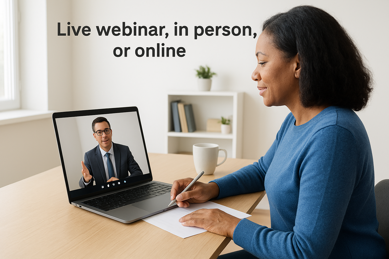 Live webinar, in person, or online