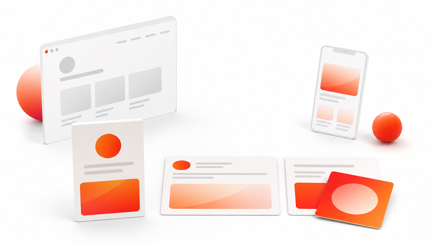 Three index cards sit in a row on a table, with one overlapped by a smaller square card.