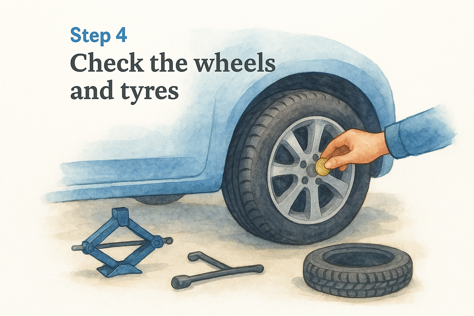 Step 4. Check the wheels and tyres